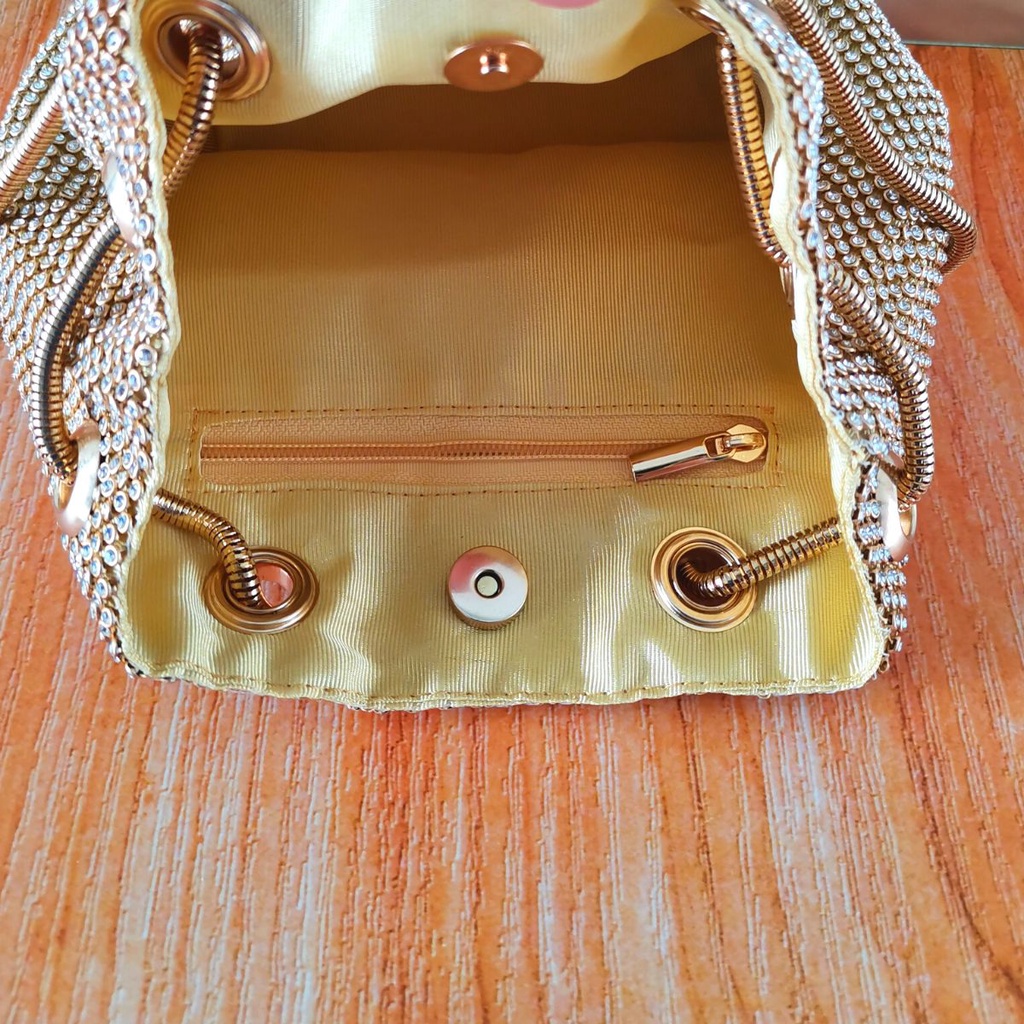 Tas Pesta Serut Wanita Import Swarovski Selempang Kondangan Premium Elegan Terbaru Lucu Ori Wisuda Full Kristal 70013