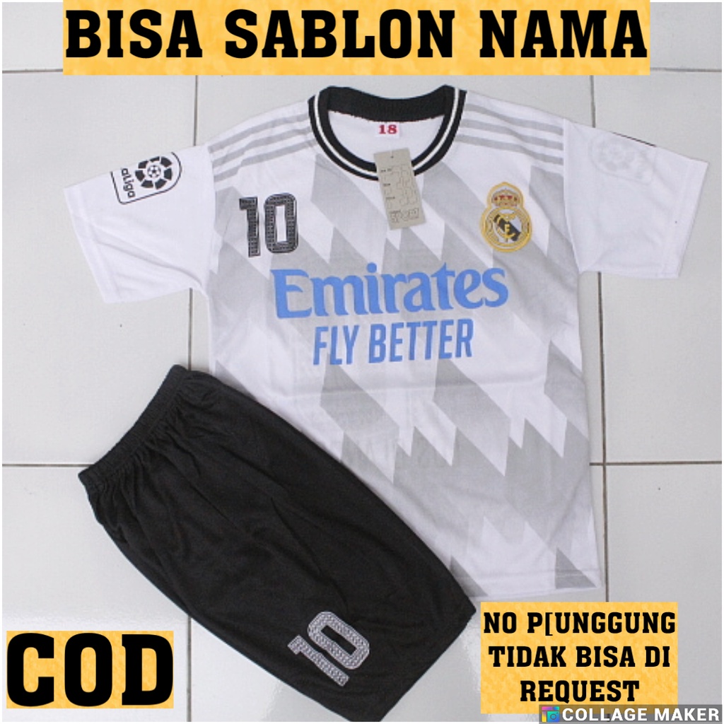 setelan bola anak real madrid putih home 2022/2023 bisa sablon nama