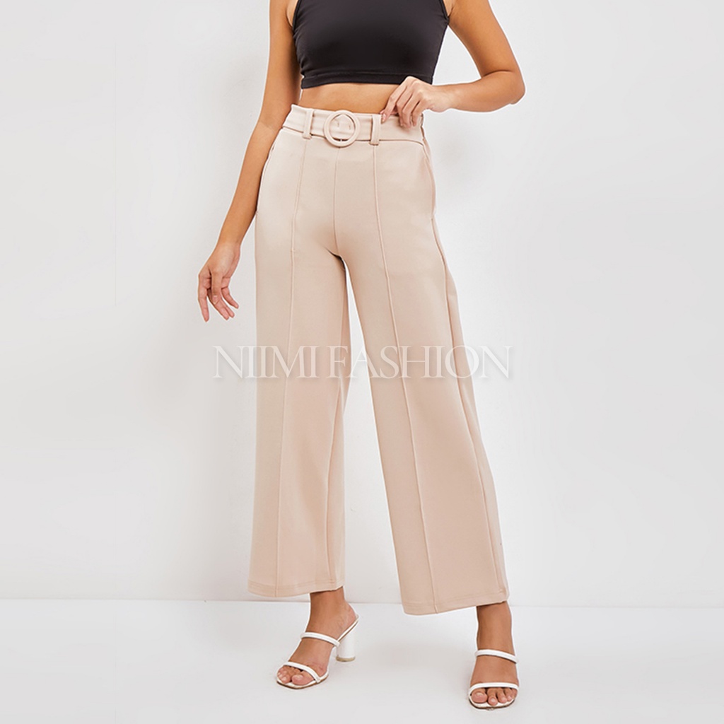 NIMI - Frexa Cullote Celana Kulot Highwaist Premium Kulot Scuba Free Belt Wide Leg