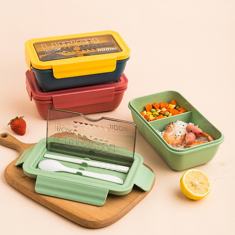 Aiko Lunch Box 1100 ml Kotak Bekal Makan LB-B003 - Kotak Makan Siang Bekal Quality Tebal Free Sendok Garfu