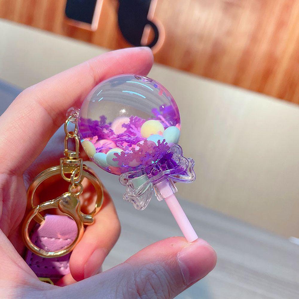 NEEDWAY Needway Gantungan Kunci Lucu Kreativitas Key Ring Pasir Hisap Snowflake Perhiasan Minyak Cair Lollipop Akrilik Keychain