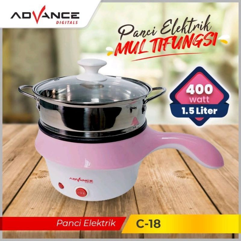 Panci Listrik Advance C-18 / Panci Elektrik Multifungsi Advance C18 ( ada Kukusan ) Steamer Warmer Cooker Panci Portable Serbaguna