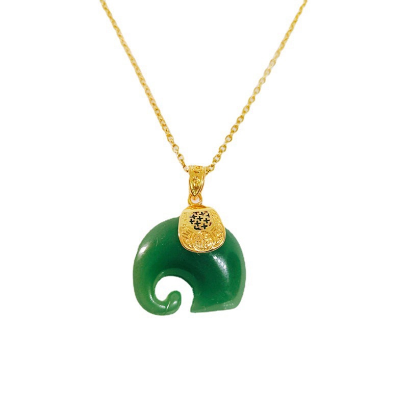 Kalung Rantai Klavikula Bahan Titanium Steel 18K Gold Hetian Yufu Karakter Gajah