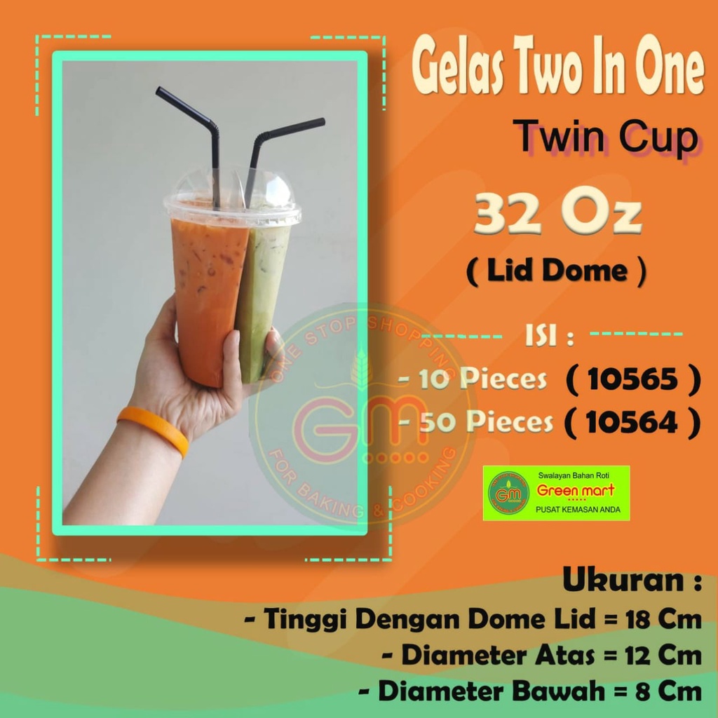 Cup Gelas Two In One Twin Cup 32 Oz Bahan Plastik Plus Tutup 1 Pack Isi 10 Pieces. 10565