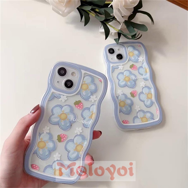 Soft Case Motif Bunga Strawberry Untuk iPhone 11 12 13 14 Pro MAX 6 6s 7 8 14 Plus XR X XS MAX SE 2020