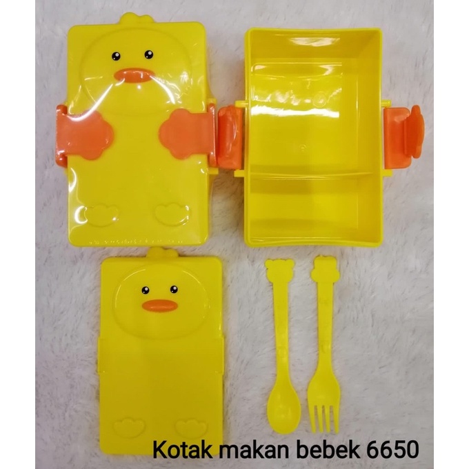 Kotak Bekal Anak BEBEK / Lunch Box Anak 2 Sekat Motif Bebek Termasuk Sendok dan Garpu