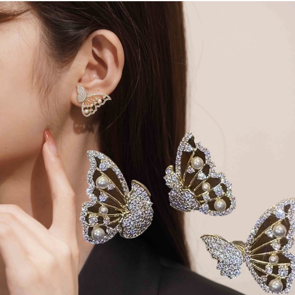 Anting Tusuk Dua Lapis Bentuk Kupukupu Micro Butterfly Dapat Dilepas Untuk Wanita Butterfly