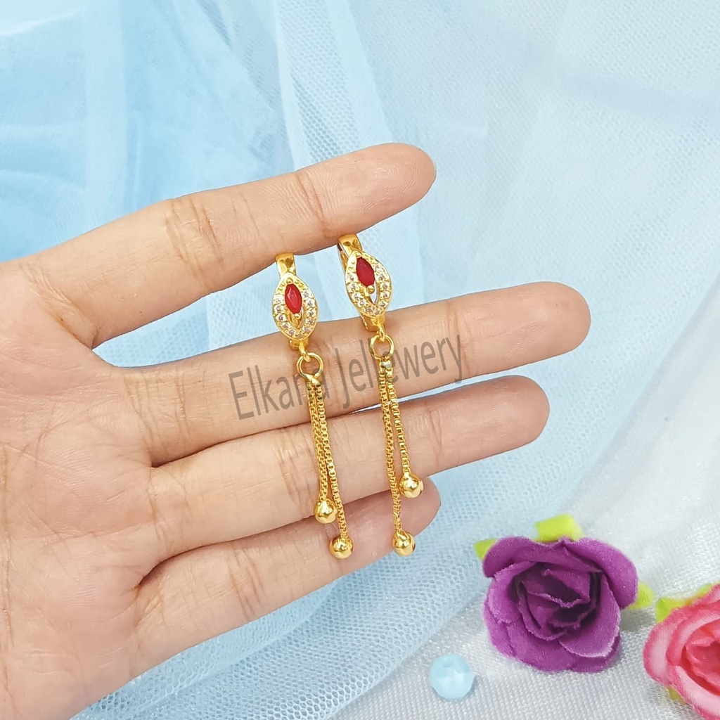 SET DEWASA GLEKSIBEL DIAMOND BUNGA MERAH Perhiasan super berkelas fashion korea anti karat dan anti luntur