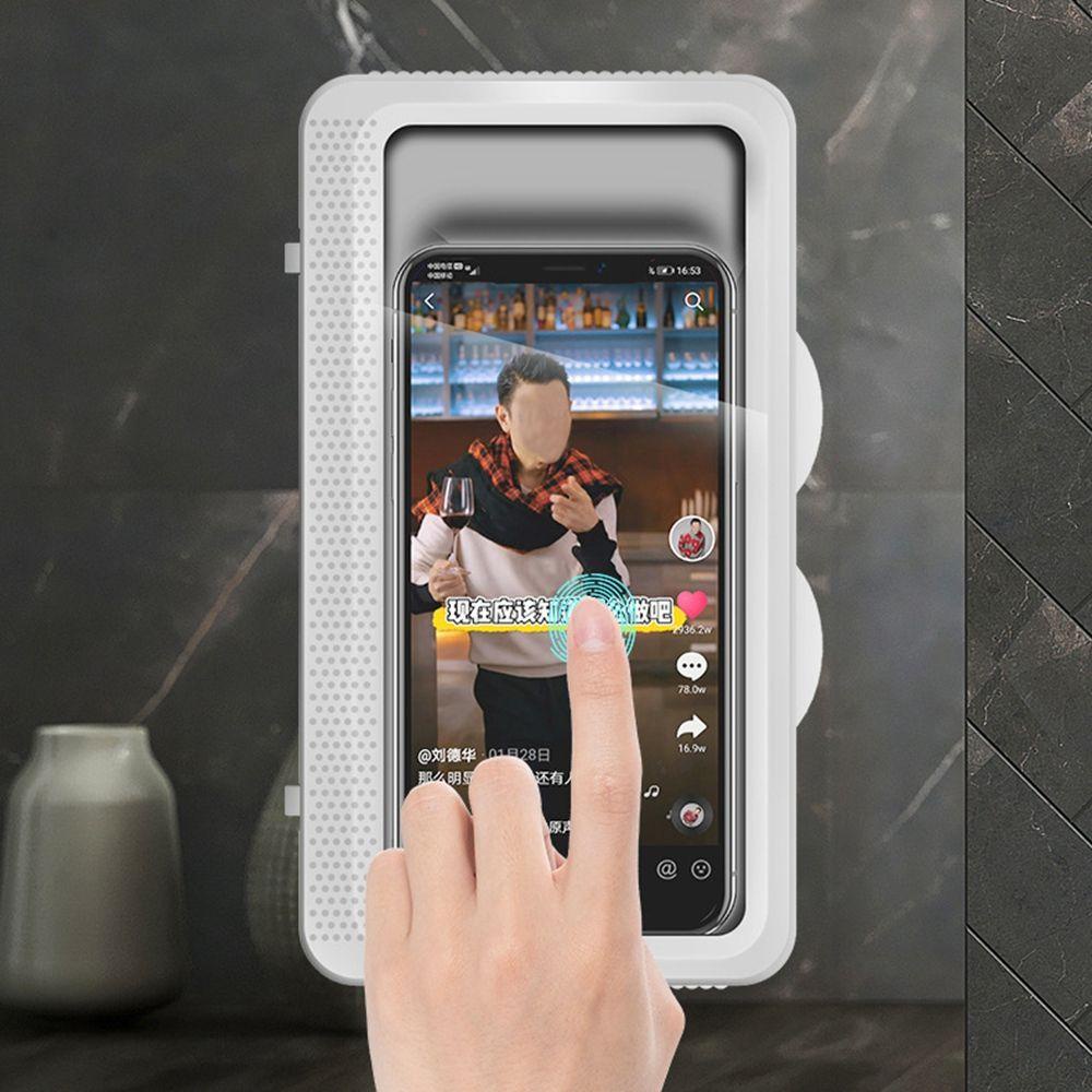 [Elegan] Shower Phone Holder Anti-Kabut Bebas Pukulan Untuk Kamar Mandi, Dapur Tahan Air Dipasang Di Dinding Sealing Penyimpanan Lazy Phone Stand
