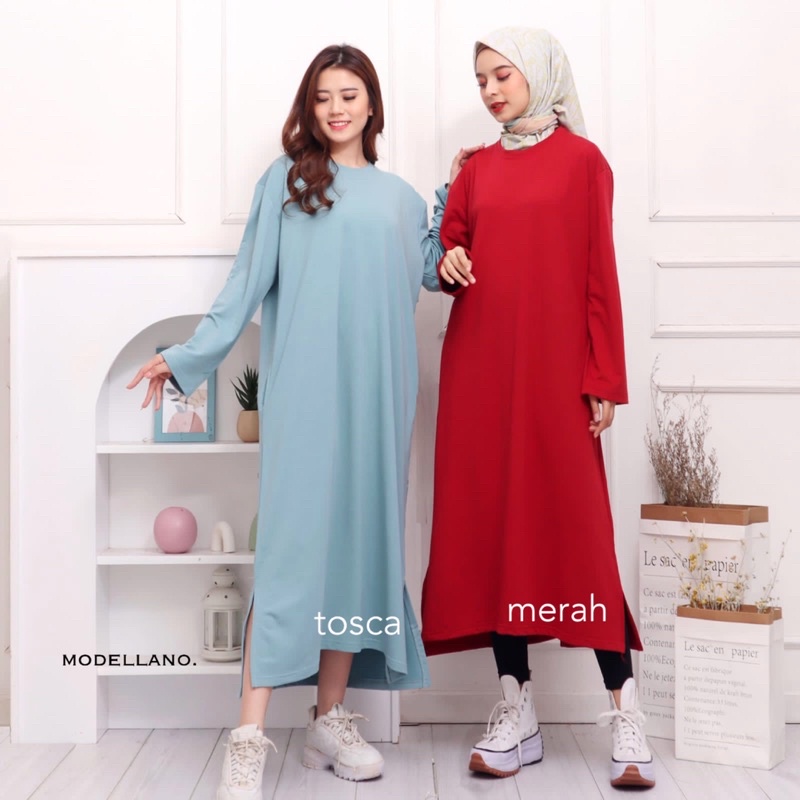 GLADYS MIDI DRESS POLOS COTTON TC JUMBO XXL BIGSIZE SLIT MURAH GROSIR ADEM TEBAL BUMIL MODELLANO