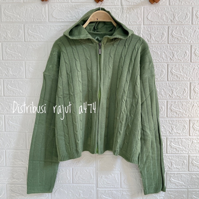 JAKET SWEATER RAJUT HOODIE MOTIF CABLE RESLETING BAHAN RAJUT PREMIUM