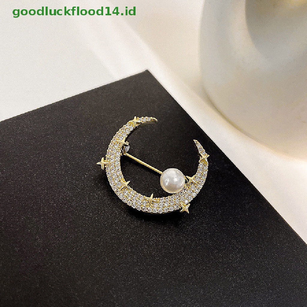 Bros Pin Bentuk Bulan Bintang Aksen Mutiara Untuk Aksesoris Pakaian Pesta Pernikahan
