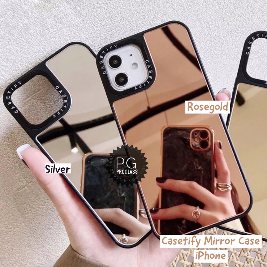 C120 Iphone 6 6+ 7 7+ 8 8+ XR X XS XS MAX Casetify Mirror Glass Case Cermin Kaca Casing Silicone