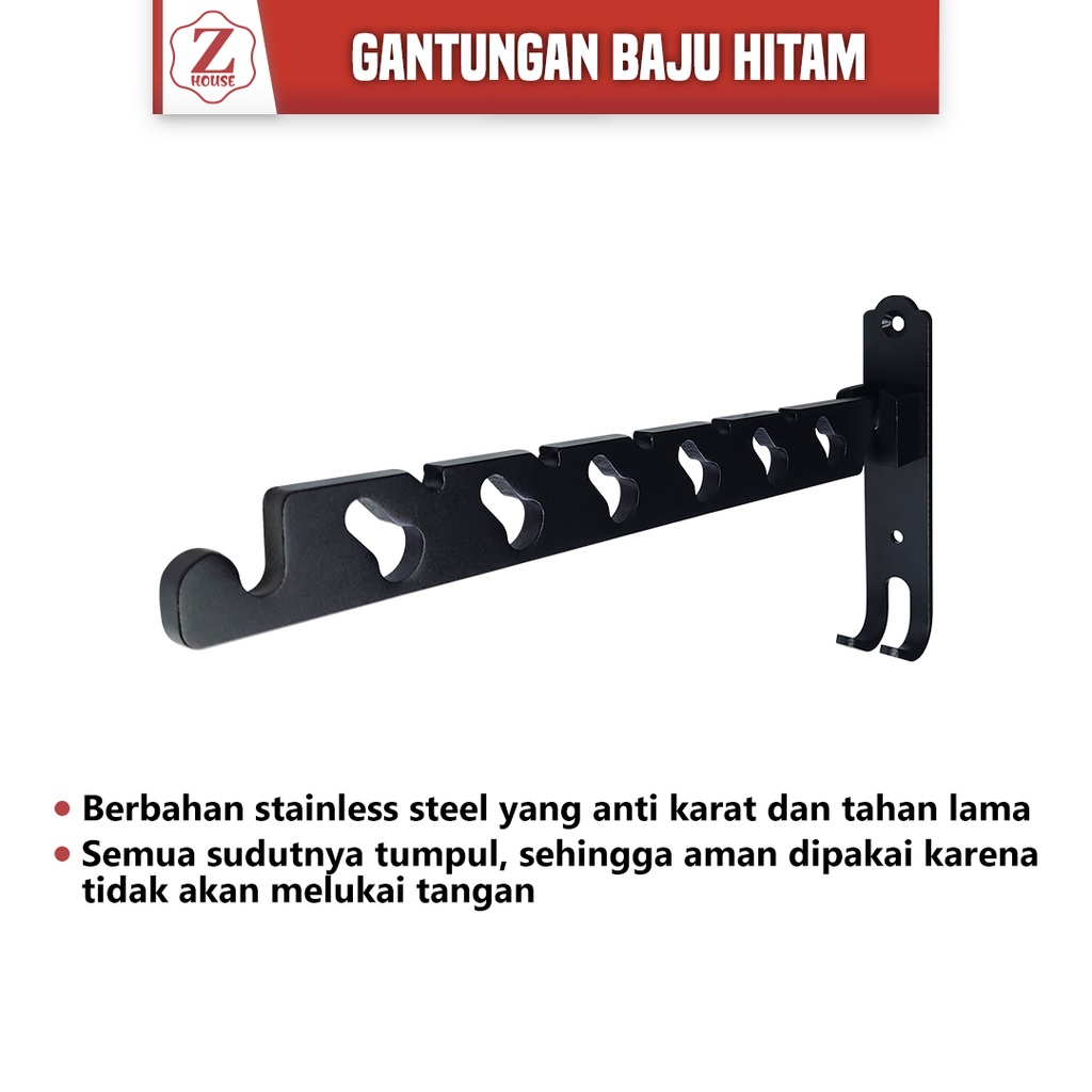 Gantungan Baju Lipat /Hanger Stainless / Gantungan Hook Lipat Sus304 / Kapstok Baju Stenlis Warna Hitem