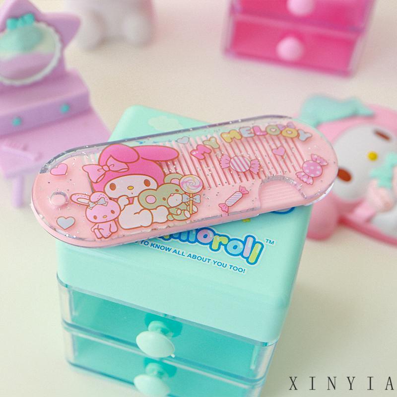 Xia.id Sisir Lipat Portable Desain Kartun Hello Kitty Melody Cinnamoroll Bahan Plastik