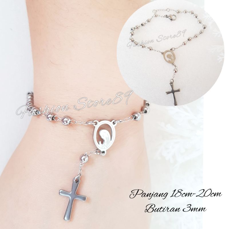 Gelang Rosario Bunda Maria Silver Gold Titanium Antikarat impor Fashion Rohani Bestquality