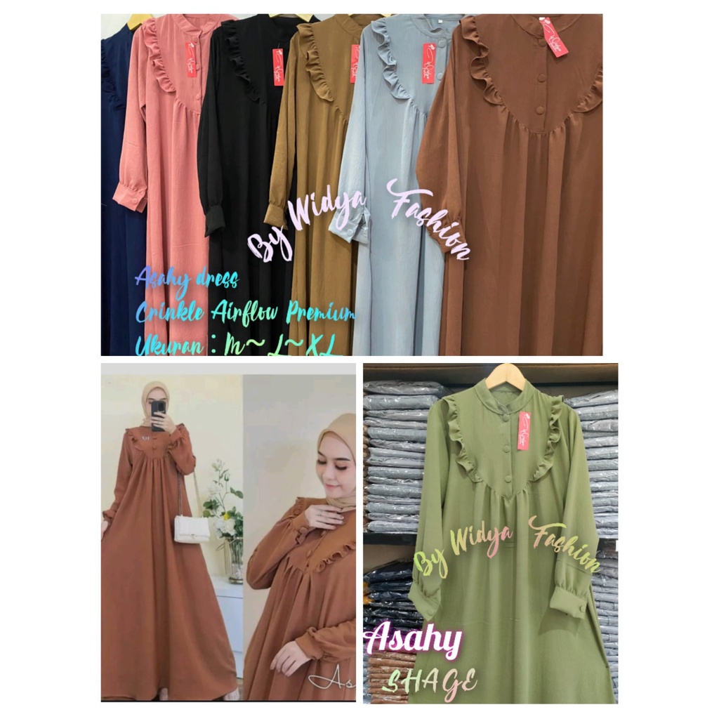 Gamis Asahy  Crinkle Airflow Premium / Gamis Wanita Muslim Pesta Lebaran Piral / Dress Piral Crinkle Airflow / Long