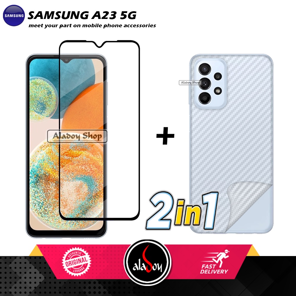 PAKET 2 IN 1 Tempered Glass Layar Samsung A23 5G + Skin Carbon Film 3D