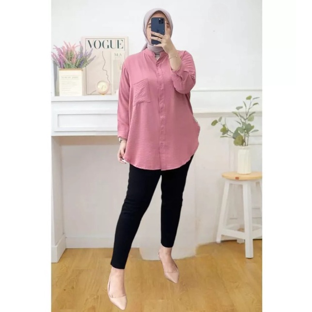 Kemeja Crinkle Airflow / Set Kemeja Oversize Wanita / Kemeja Wanita / Kemeja Tunik Wanita Lengan Panjang / Kemeja Wanita Polos Lengan Panjang / Kemeja Hitam / Kemeja Basic Wanita /  Kemeja Terbaru Busui / Kemeja Wanita Linen Oversize