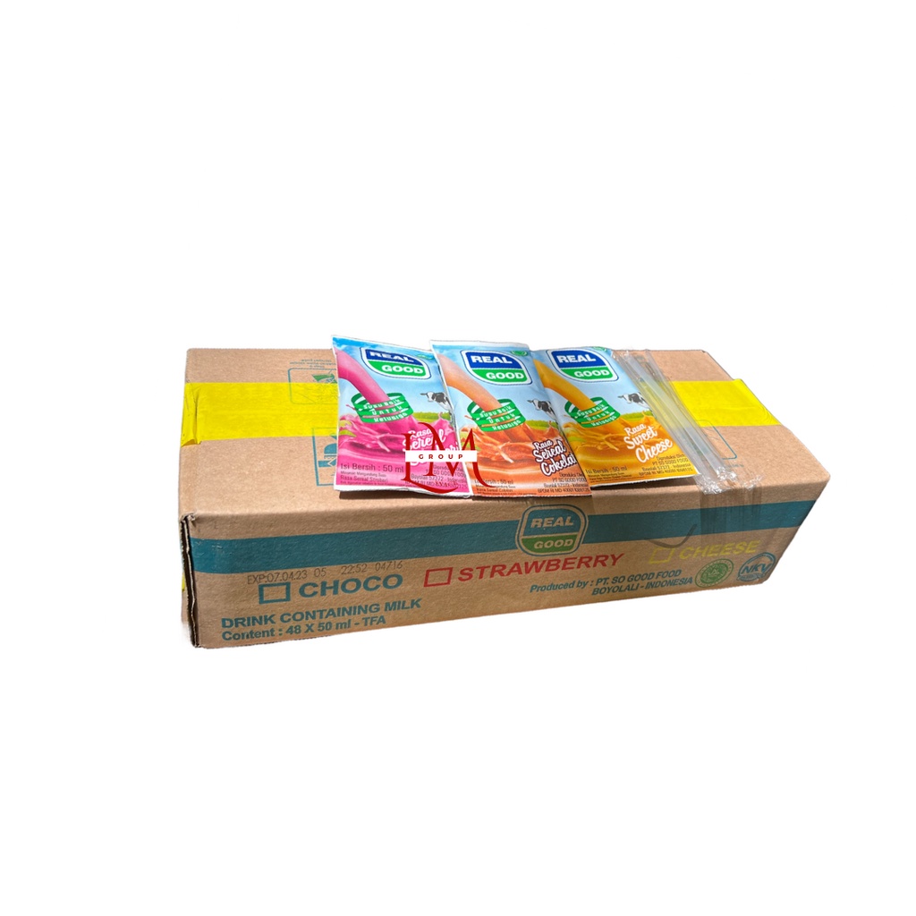 [1 DUS] Susu Real Good Bantal Rasa Coklat/Stroberi/Keju Isi 48 Pcs @50 ml