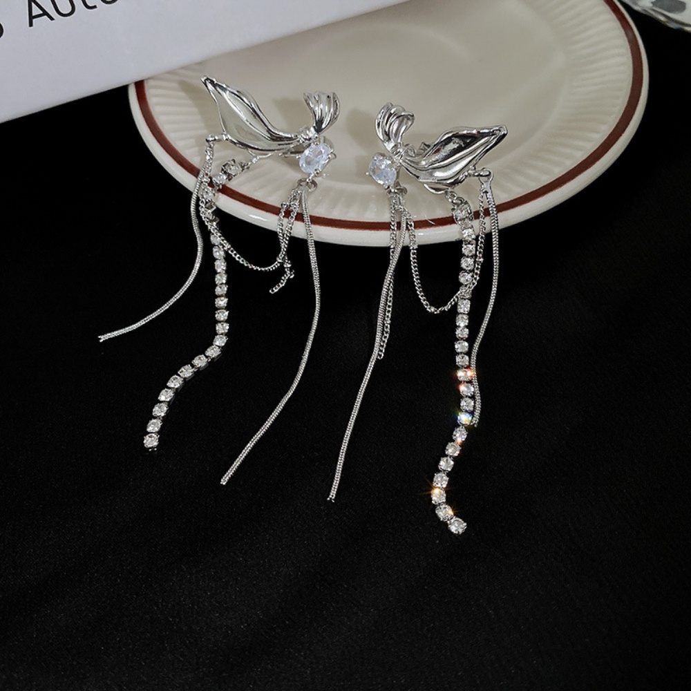 Anting Tusuk Gantung Desain Pita Hias Zircon Untuk Wanita