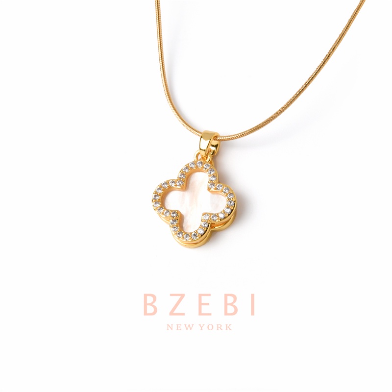 Bzebi Kalung Rantai Titanium Steel Lapis Emas 18k Dengan Liontin Berlian Imitasi 473n