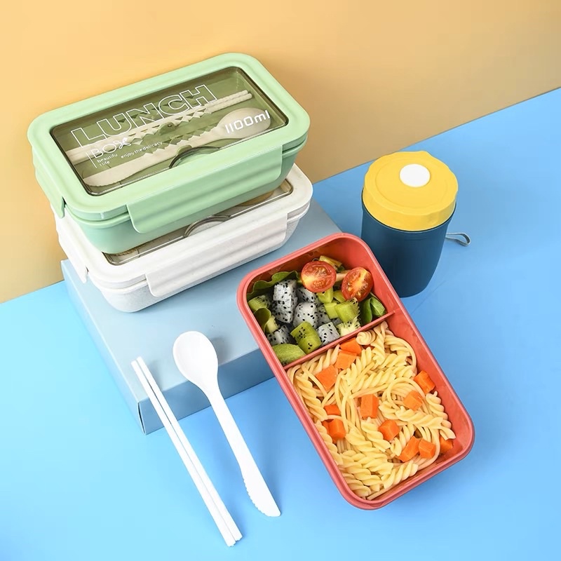 LUNCH BOX KOTAK MAKAN TRANSPARANT LB-003 - BEKAL MAKAN 2 SEKAT -  FREE SENDOK GARPU