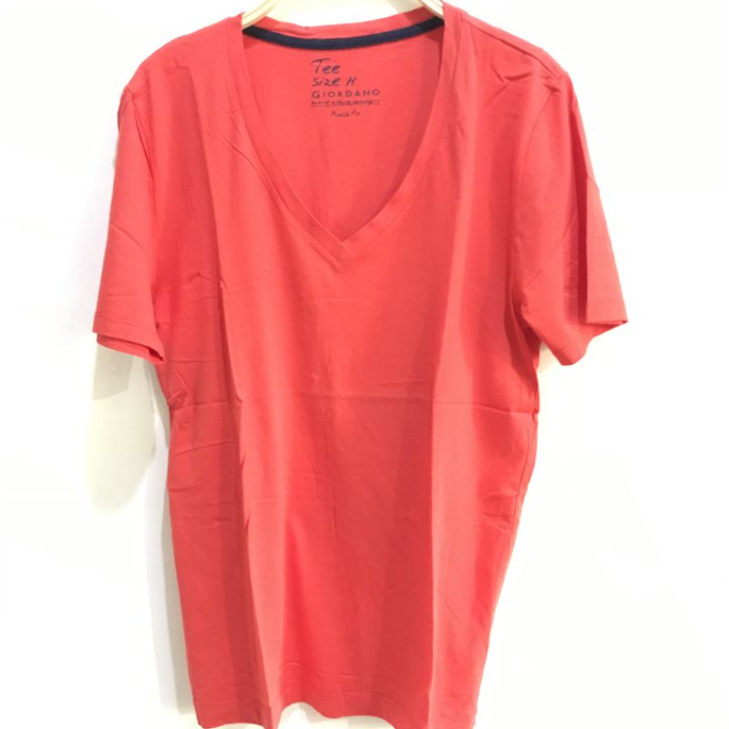 Kaos Giordano T shirt Tee V Neck Orange Preloved Unisex Size M