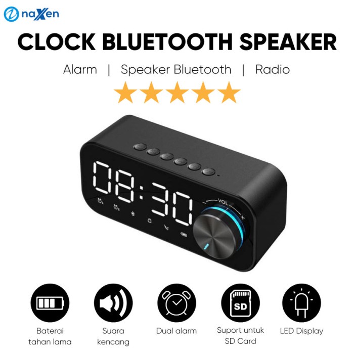 Speaker Bluetooth Naxen B126 Jam Alarm Clock Led Display With Fm Radio