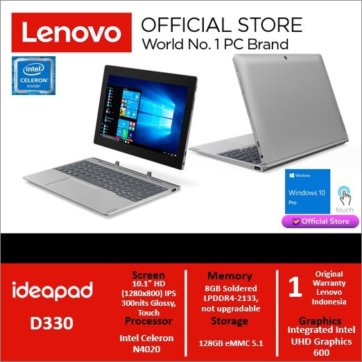 {MahesStore} Lenovo Slim D330 Flex TOUCH N4020 8GB 128GB W10Pro 10.1 - UNIT Limited