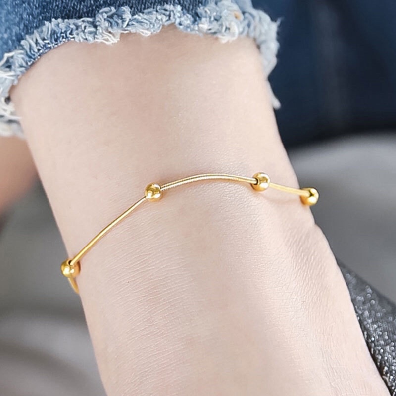 Gelang Titanium Kaki Biji Lada Gold Trending Korea Fashion Style