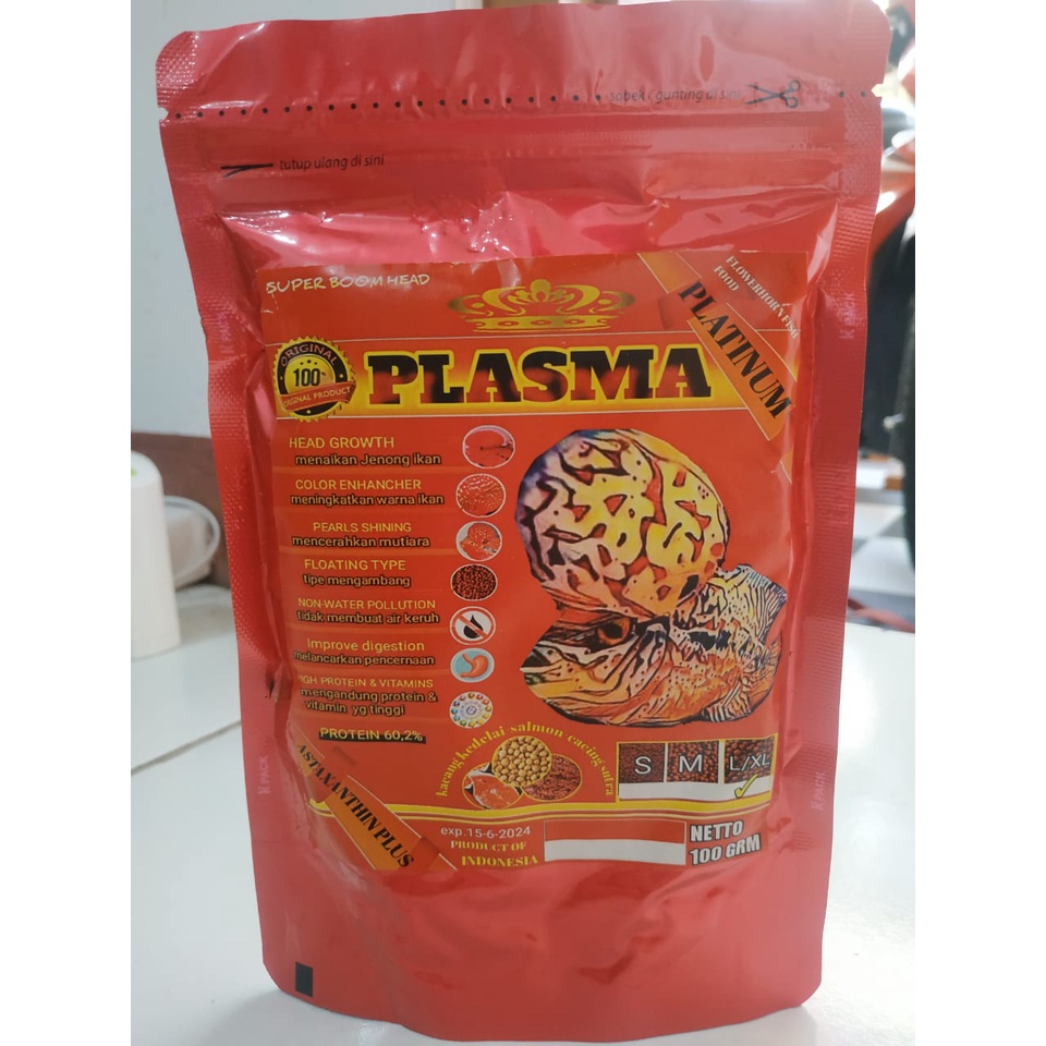 PELET PLASMA PLATINUM LOUHAN CACING SUTRA PELET IKAN LOHAN Size S,M,L/XL 100gr