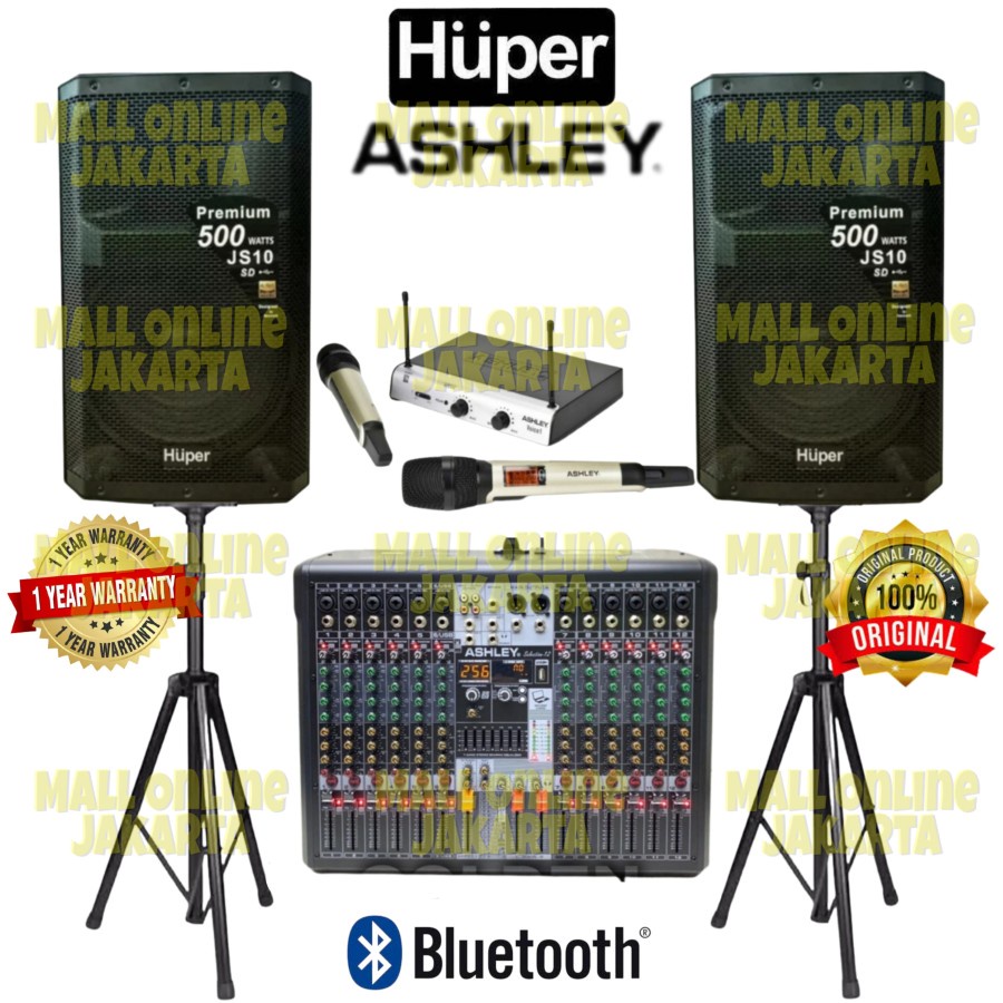 Paket speaker aktif huper js10 15 inch mixer ashley 12 channel