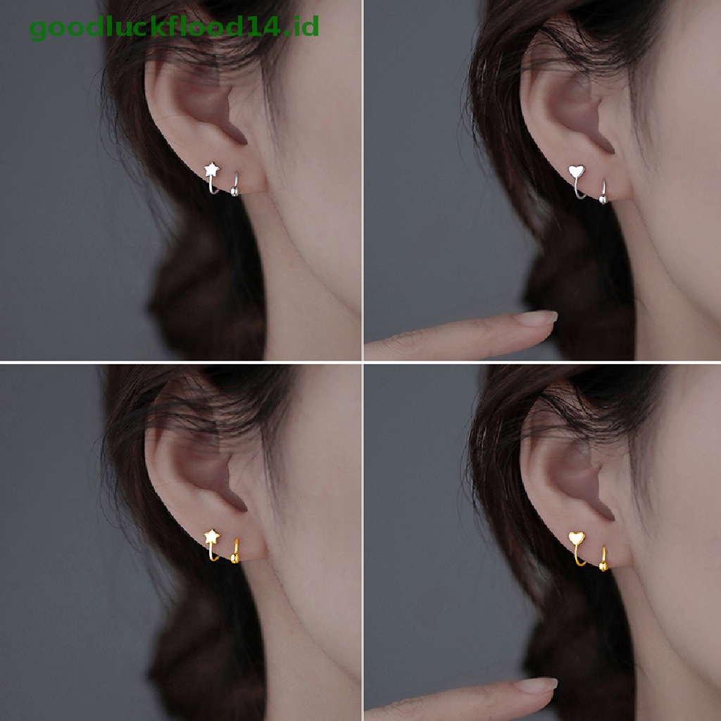 1 Pc Anting Stud Bentuk Bintang Hati Bahan Stainless Steel Untuk Wanita