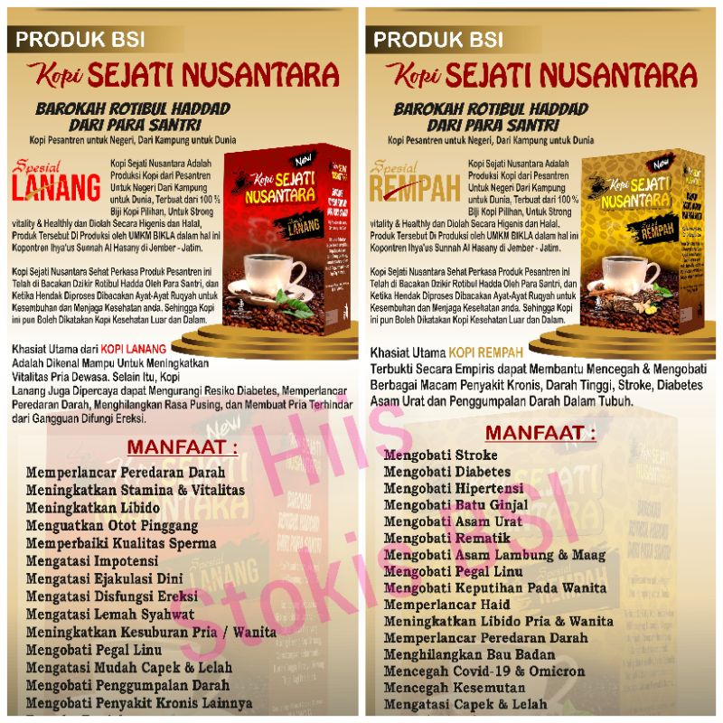 

KOPI SEJATI NUSANTARA 1 SACHET . PRODUK BSI