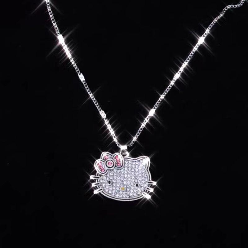 Kalung Rantai Klavikula Hias Kristal Berlian Desain Kartun Anime Hello Kitty Untuk Wanita