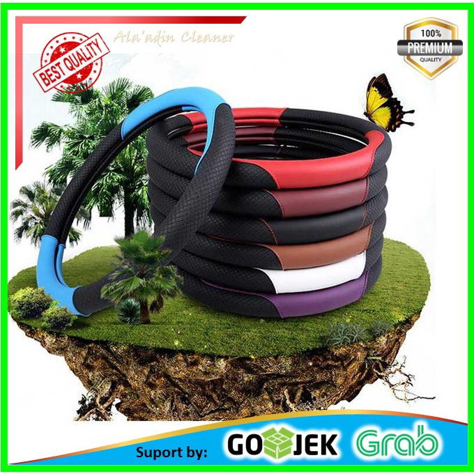 Cover Sarung Stir Setir Mobil Bahan Kulit 38 CM PU Leather - V70