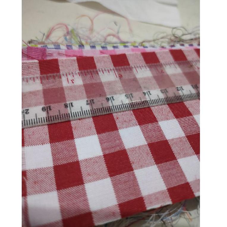 ☈cb Terkini✤ bahan kain kotak catur 1cm meteran YARD gulungan merah biru maroon disco 71 ❁