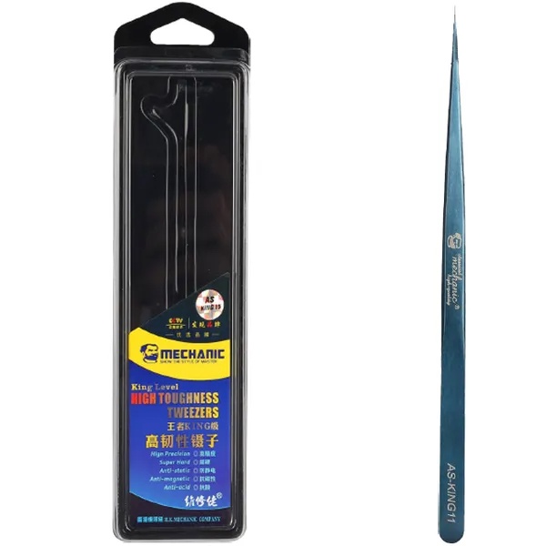 MECHANIC Pinset King AS-King 11 Biru Lurus - Tweezers Blue Straight Original