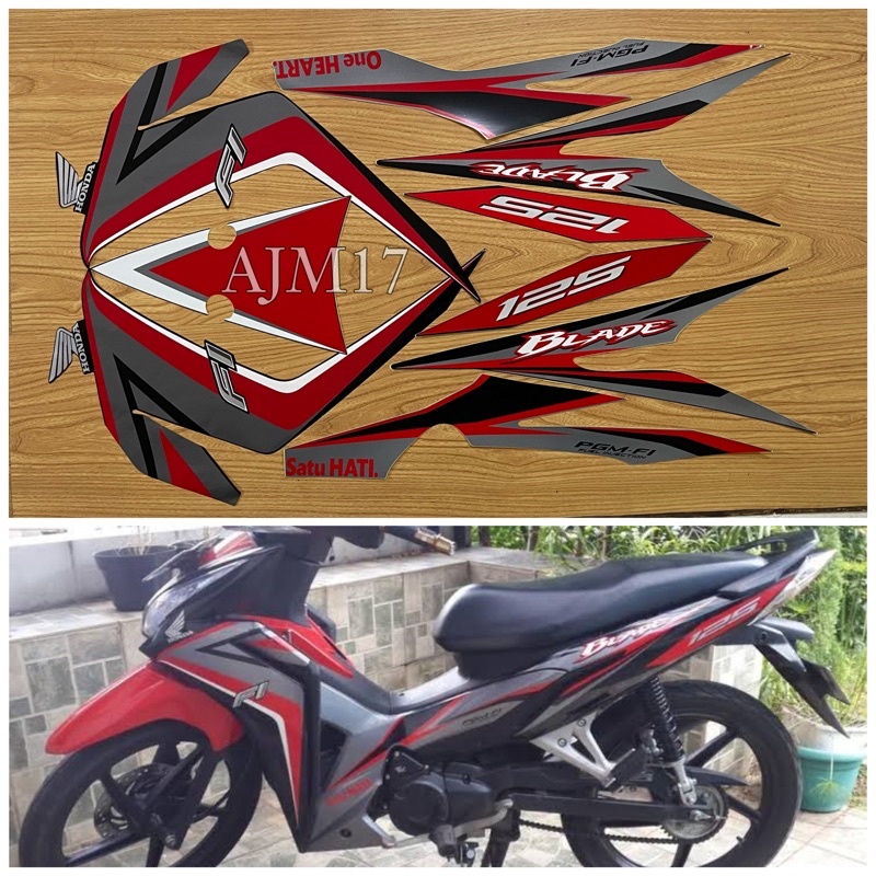 STIKER STRIPING MOTOR BLADE FI 2014 HITAM LIS MERAH