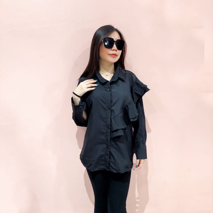 RD FASHION - LOUISHA KATUN SHIRT XXL / KEMEJA RAMI VALERIA / LOUISHA BLOUSE WANITA KEKINIAN OVERSIZE SHIRT RAMPEL