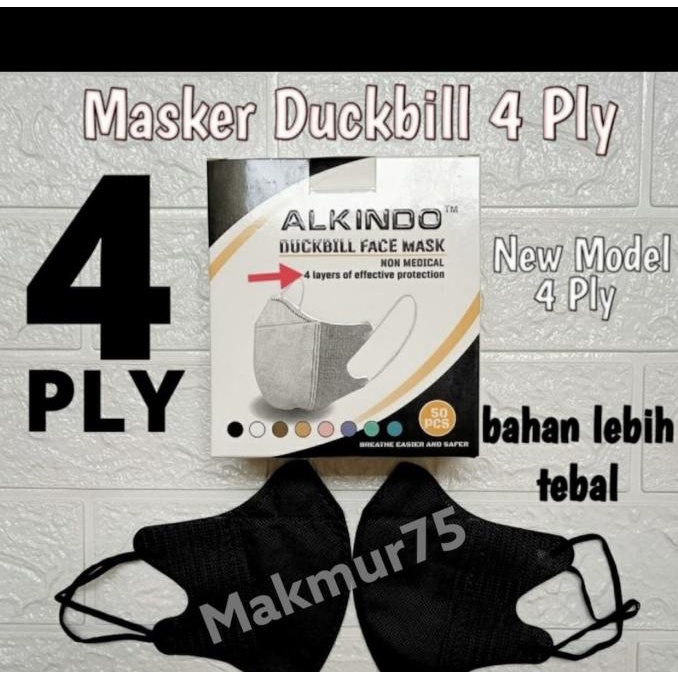 ALKINDO Masker Duckbill 4 play Hitam / Putih / isi 50 pcs / READY 88-makmur75