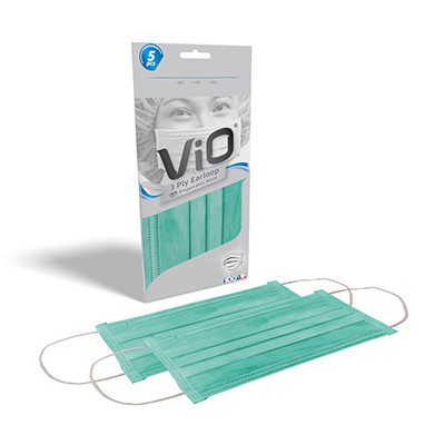 Masker medis Vio plus earloop isi 5's BFE 99,8 %