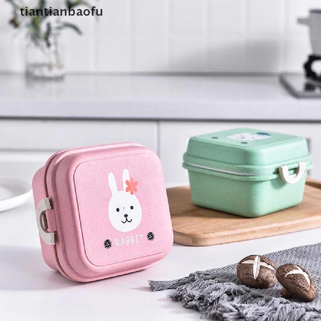 Kotak Makan Siang Bento Mini Lapis Ganda Bentuk Bulat Desain Hewan Gaya Jepang Untuk Anak