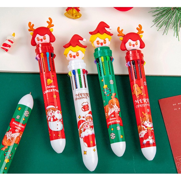 Bolpoin Warna CHRISTMAS 10 in 1 / Pulpen 10 Warna Tema Natal / Pena Warna 10in1 / Ballpoint Gel Pen Colorful / Pulpen Karakter Xmas 10 Warna / Pulpen Gel 0,5 mm