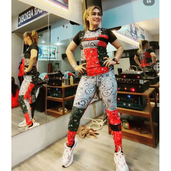setelan senam wanita sxb sport kaos &legging goal sport