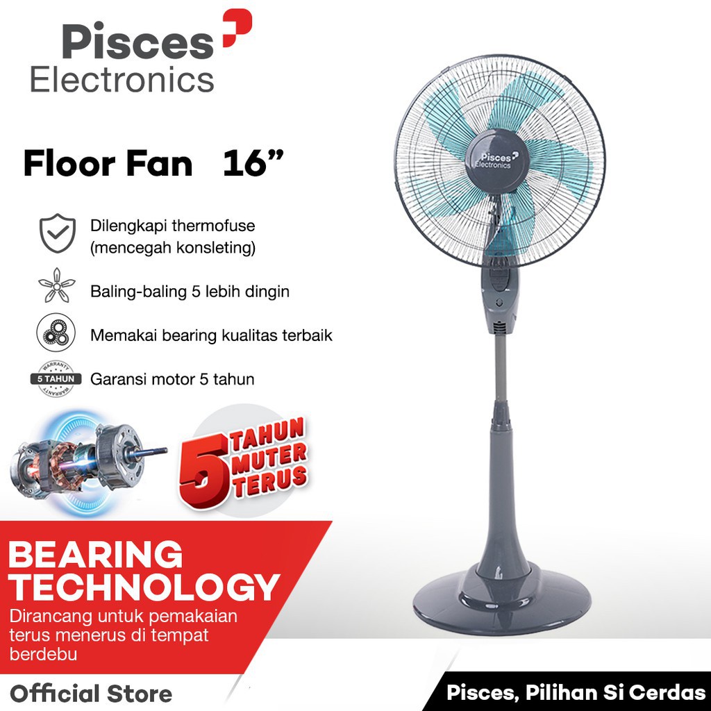 Kipas Angin Berdiri Pisces / Stand Fan Pisces 16" 1680 PRO dengan Teknologi Bearing & Thermofuse