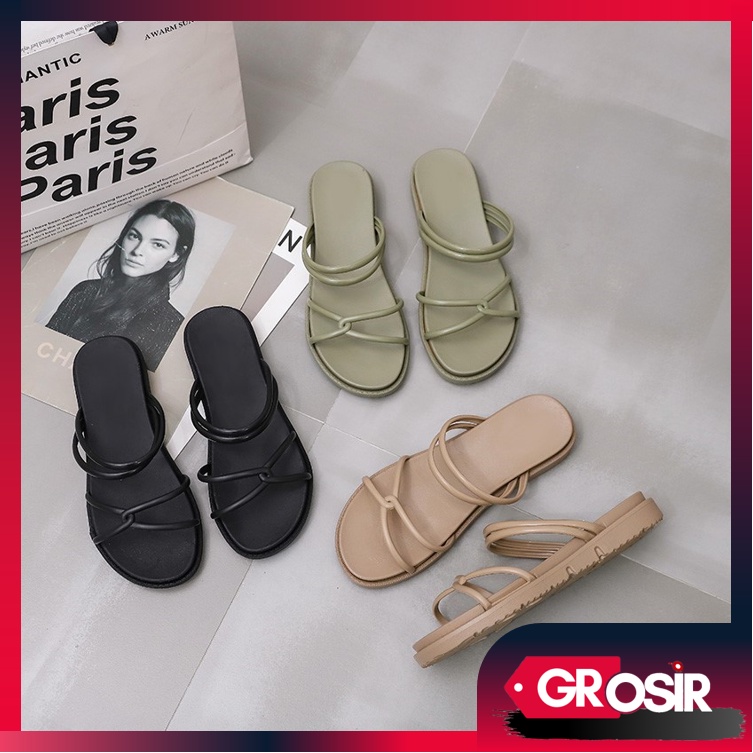 Grosir - S1026 Sandal Polos Cewek / Sandal Model Tali Silang / Sandal Fashion Wanita / Sandal Tali