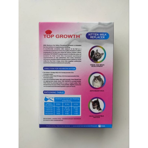 Susu Kucing TOP GROWTH 250gr - Kitten Milk Replacer