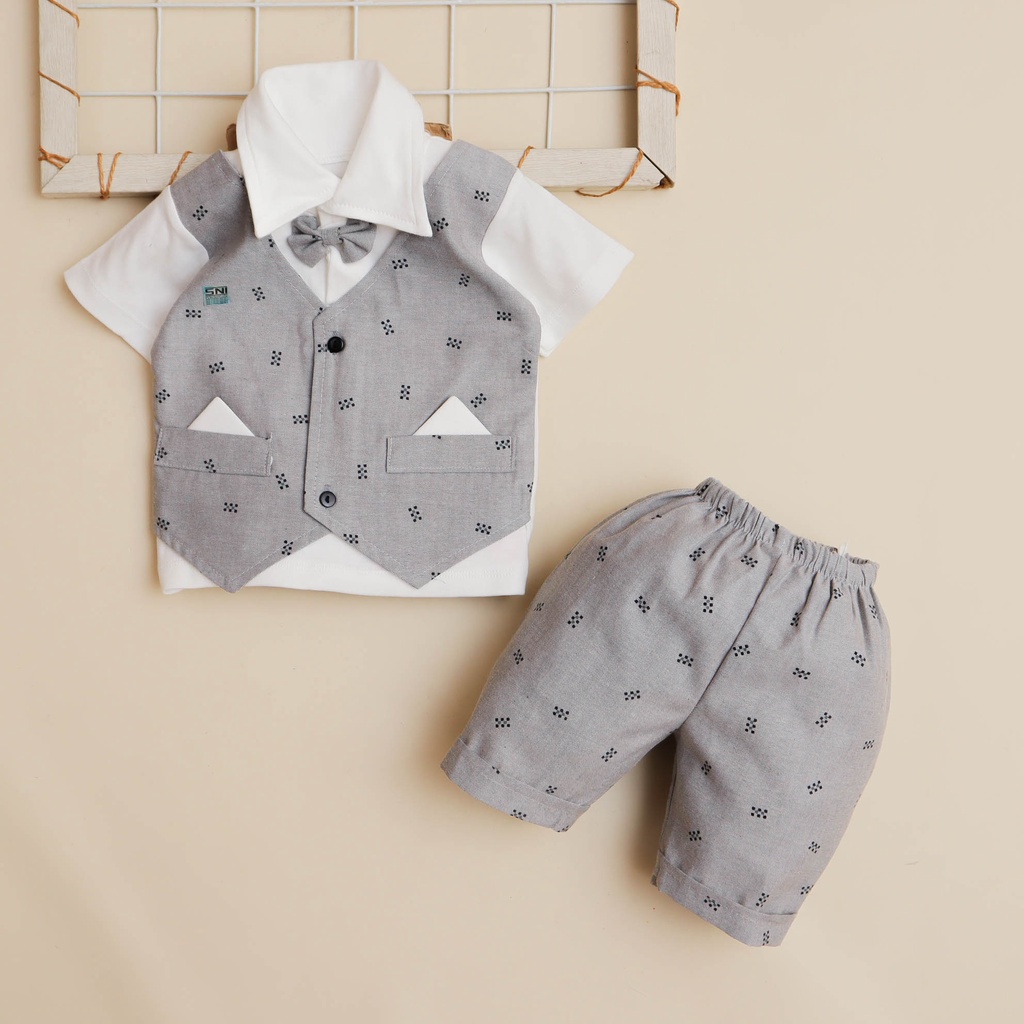 Nuna Store Setelan Rompi Anak Motif / Setelan Baju Formal Anak Bayi Laki-laki Cowok 0 Bulan - 3 Tahun